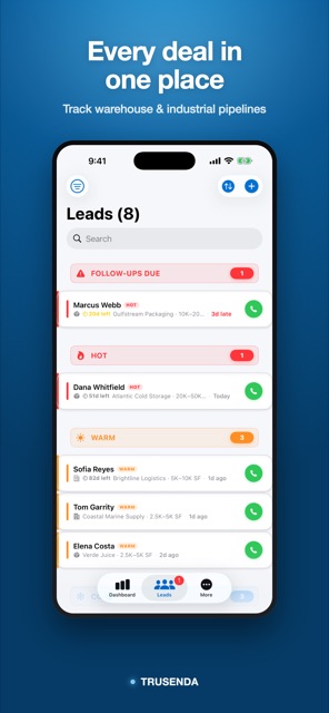 Trusenda commercial real estate CRM — every deal in one place